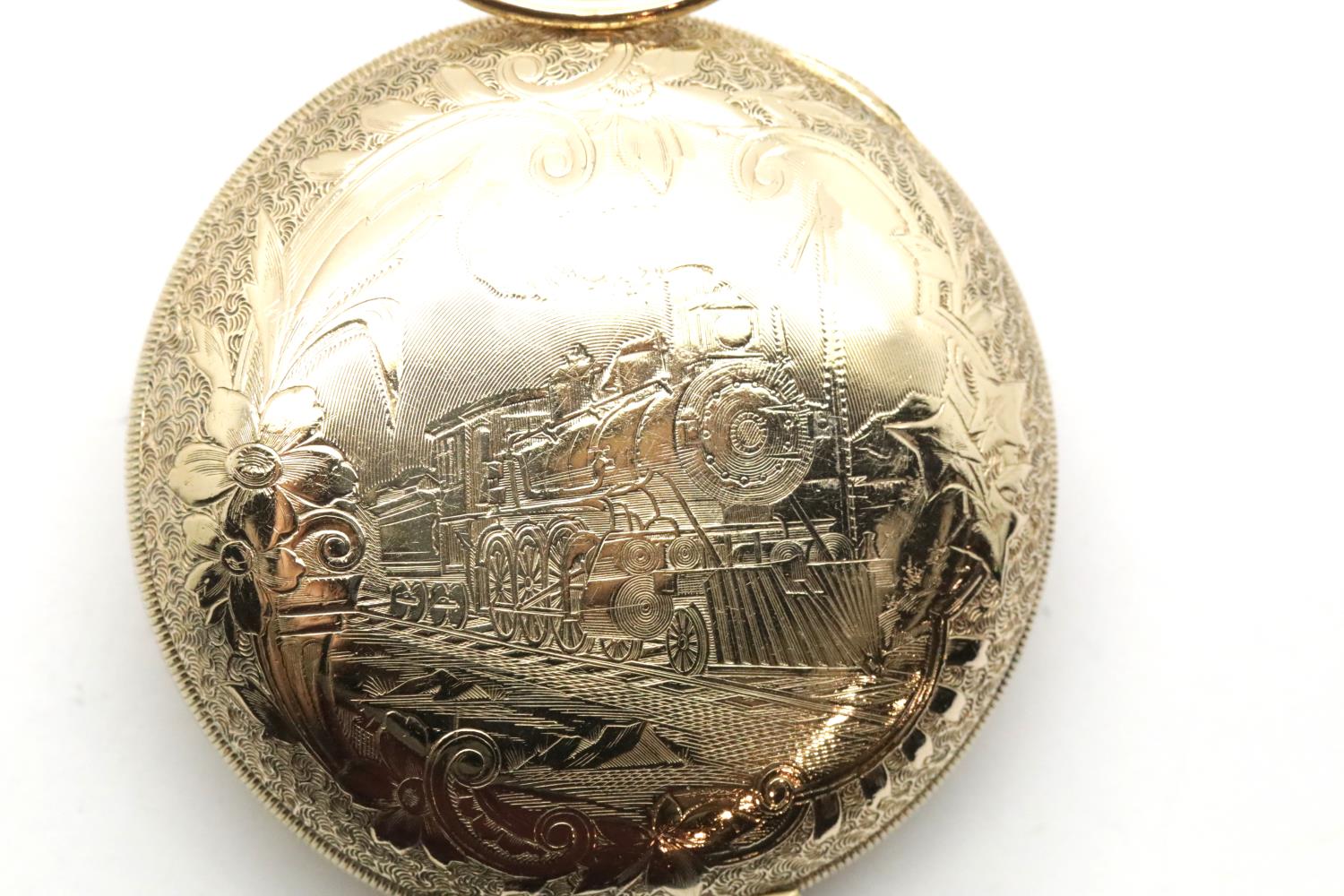 Waltham gold plated lever set railroad full hunter pocket watch, case D: 54 mm, working at - Image 5 of 5