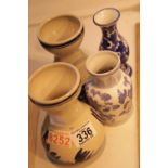 Pair of Delft style vases and two further vases. Not available for in-house P&P.