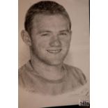 Jonathan Wood (20thC) print of Wayne Rooney after the original pencil drawing, 30 x 42 cm, unframed.