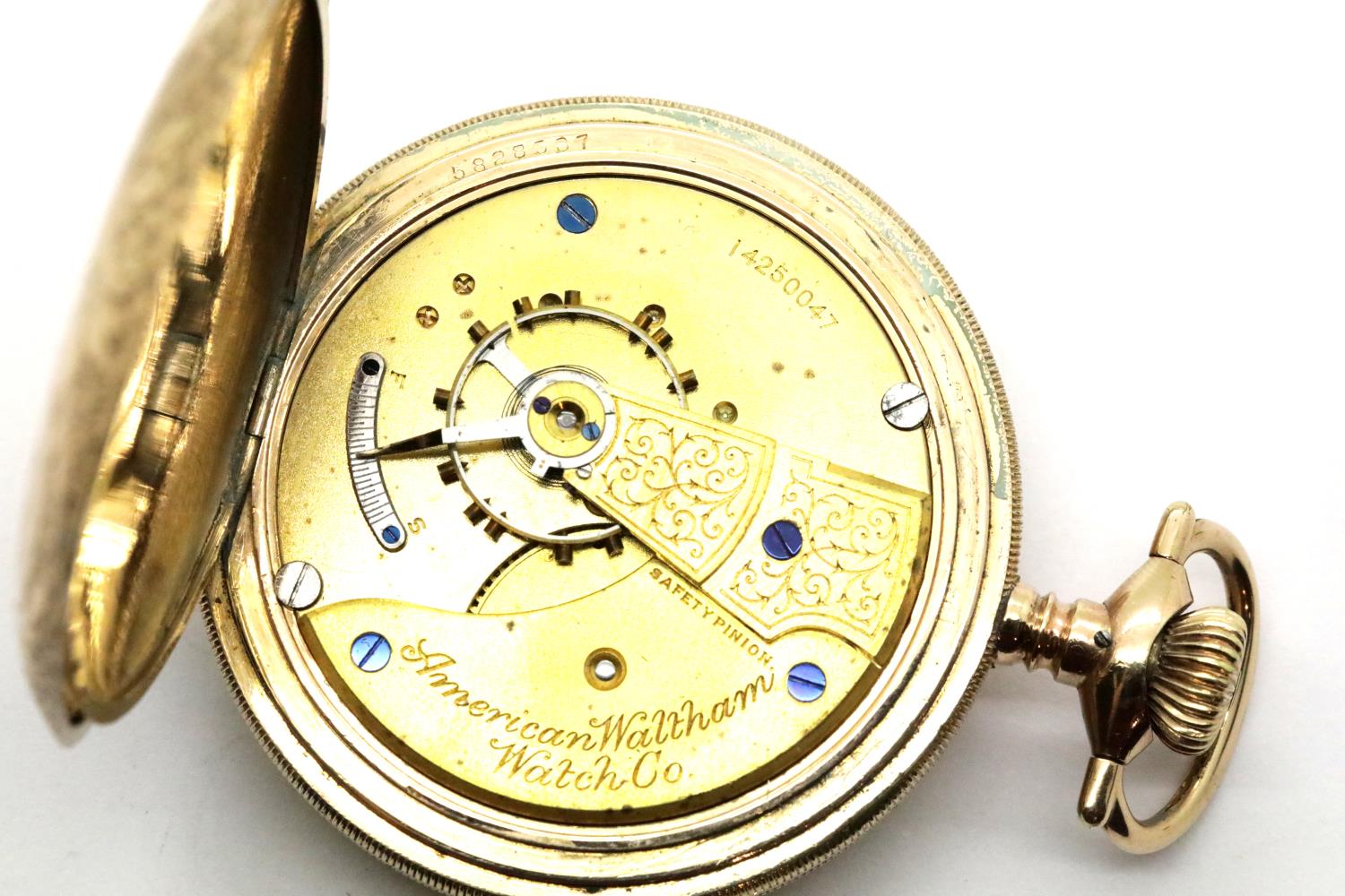 Waltham gold plated lever set railroad full hunter pocket watch, case D: 54 mm, working at - Image 2 of 5