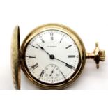Waltham gold plated lever set railroad full hunter pocket watch, case D: 54 mm, working at