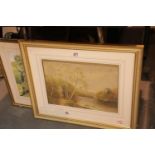 J Preece watercolour of a riverside scene, signed and dated 1930, mounted framed and glazed,