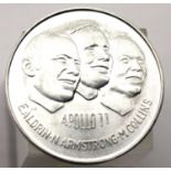 Rare Apollo 11 1969 aluminium medal, D: 35 mm. P&P Group 1 (£14+VAT for the first lot and