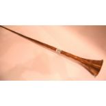 19th century two section copper hunting horn, L: 123 cm. P&P Group 3 (£25+VAT for the first lot