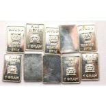 Ten 1g Scottsdale fine silver bars. P&P Group 1 (£14+VAT for the first lot and £1+VAT for subsequent