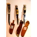 Three sheath knives with various style handles. P&P Group 1 (£14+VAT for the first lot and £1+VAT