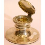 Millennium hallmarked silver capstan form inkwell with clear glass liner, Birmingham assay 2000. P&P