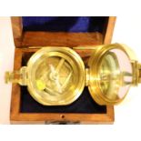 Boxed brass sundial compass marked Stanley London. P&P Group 1 (£14+VAT for the first lot and £1+VAT