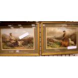 After J Hardy, pair of antique colour prints of hunters with dogs, each 49 x 51 cm. Not available