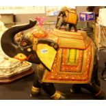 Wooden Indian elephant seat and a miniature example. Not available for in-house P&P.