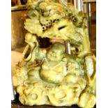 Large heavy carved soapstone Buddha, H: 52 cm. Not available for in-house P&P.