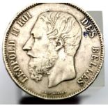 1868 - Belgium - Silver 5 Francs - Leopold II. P&P Group 1 (£14+VAT for the first lot and £1+VAT for