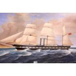 G Dutton (contemporary) large oil on board of SS Antelope, signed and dated 82, 120 x 60 cm. Not