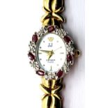 JJ Apropos diamond and ruby set ladies wristwatch, P&P Group 1 (£14+VAT for the first lot and £1+VAT