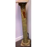 Regency style onyx and brass pedestal with square top, H: 92 cm. Not available for in-house P&P.