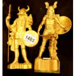 Two heavy cast brass Viking figurines, H: 25 cm. Not available for in-house P&P.