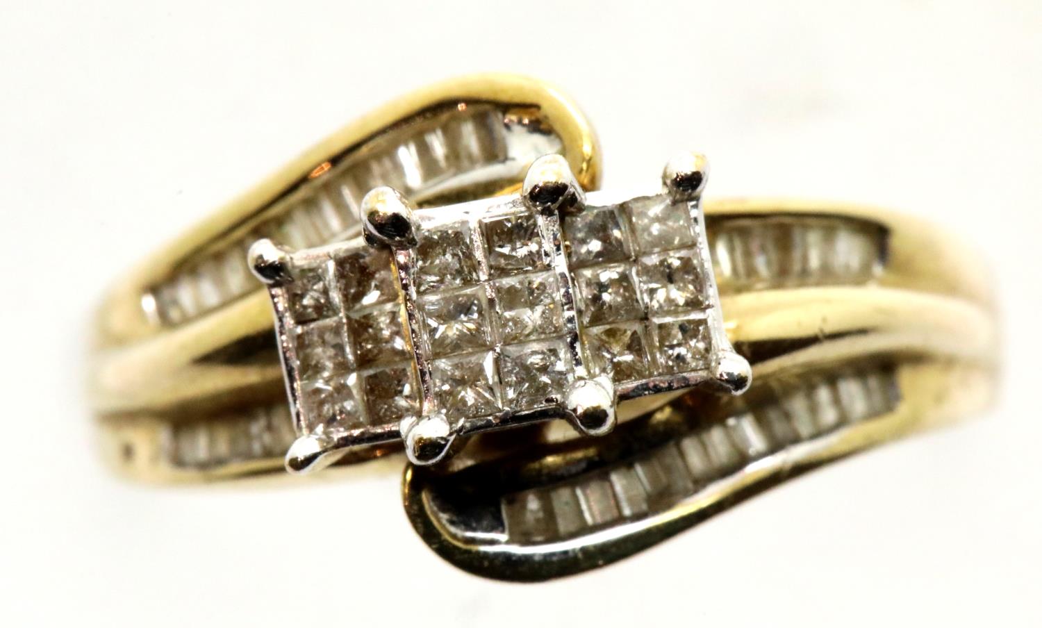 9ct gold multi diamond set ring, size O, 4.5g. P&P Group 1 (£14+VAT for the first lot and £1+VAT for