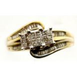 9ct gold multi diamond set ring, size O, 4.5g. P&P Group 1 (£14+VAT for the first lot and £1+VAT for