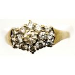 9ct gold ring set with white stones, size Q, 2.2g. P&P Group 1 (£14+VAT for the first lot and £1+VAT