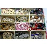 Large box of costume jewellery including silver. Not available for in-house P&P.