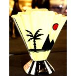 Lorna Bailey fan vase in the Pyramids pattern, H: 21 cm. P&P Group 2 (£18+VAT for the first lot