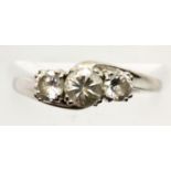 9ct white gold ring set with three white stones, size M, 2.6g. P&P Group 1 (£14+VAT for the first