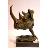Bronze Rhino signed Dali, H: 34 cm. P&P Group 3 (£25+VAT for the first lot and £5+VAT for subsequent