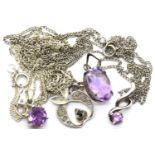 Four sterling silver amethyst set necklaces, 8g. P&P Group 1 (£14+VAT for the first lot and £1+VAT