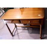 Ercol vintage elm two drawer console table, H: 74 cm. Not available for in-house P&P