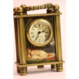 Small carriage clock with nudes to panels. P&P Group 2 (£18+VAT for the first lot and £3+VAT for