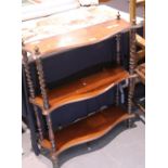 Mahogany three shelf stand with barley twist supports, H: 85 cm. Not available for in-house P&P