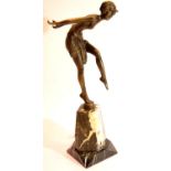 Art Deco style bronze female dancing figurine on a marble plinth, unsigned, H: 30 cm. P&P Group