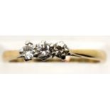 18ct gold three diamond set ring, size M, 1.9g. P&P Group 1 (£14+VAT for the first lot and £1+VAT