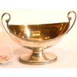 George III hallmarked silver twin handled open salt with gilt washed interior, London assay 1786,