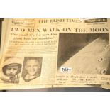 July 1969 edition of the Irish Times having cover story of the moon landing, three 1963 newspapers