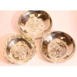Three Cypriot 830 silver pin dishes 72g. P&P Group 1 (£14+VAT for the first lot and £1+VAT for