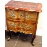 French chest of two drawers on cabriole legs with ormolu fittings, 78 x 65 x 43 cm. Not available