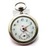 Vintage silver plated pocket watch with painted dial, not working at lotting. P&P Group 1 (£14+VAT