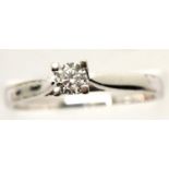 18ct white gold, diamond solitaire ring, approximately 0.23ct good grade diamond, size O. 3.1g