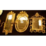 Wall mirror with brass sconce and two other mirrors. Not available for in-house P&P.