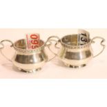 George V hallmarked silver pair of heavy gauge open salts, Sheffield assay 1919, combined 128g,