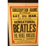 Beatles at the Subscription Rooms, Stroud undated poster, 65 x 45 cm. P&P Group 1 (£14+VAT for the