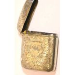 Victorian hallmarked silver vesta case, curved with engraved decoration to the body, Birmingham