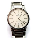 Edox ultra slim gents stainless steel wristwatch, working at lotting. P&P Group 1 (£14+VAT for the