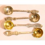 Victorian pair of mustard spoons, each having gilt washed bowls, and a further pair of Victorian