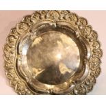 White metal ornate salver, 75g. P&P Group 1 (£14+VAT for the first lot and £1+VAT for subsequent