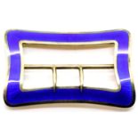 Antique 1910 sterling silver gilt and blue guilloche enamel belt buckle by Deakin and Francis. P&P