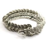 White metal Tibetan silver scaled bracelet with dragon terminal. P&P Group 1 (£14+VAT for the