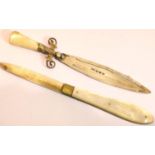 Victorian hallmarked silver fruit knife and an Edwardian hallmarked silver bookmark, each with
