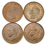 Three 1944 and one 1945 pennies with lustre. P&P Group 1 (£14+VAT for the first lot and £1+VAT for